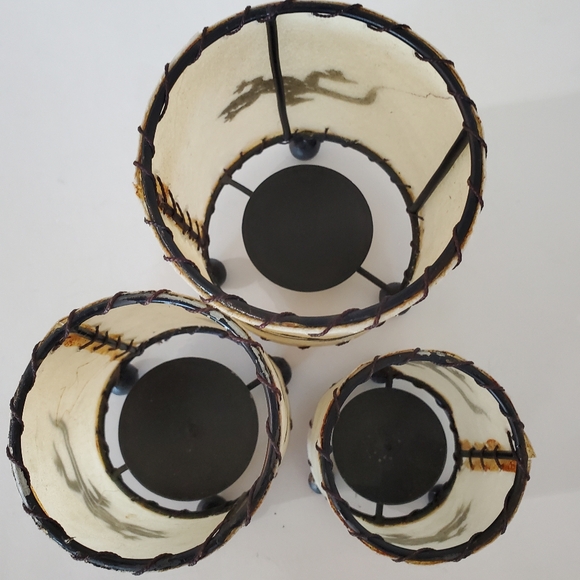 Raw Cowhide Set Of 3 Lizard Candle Holders Brown Metal Frames Southwestern Boho - Picture 8 of 12